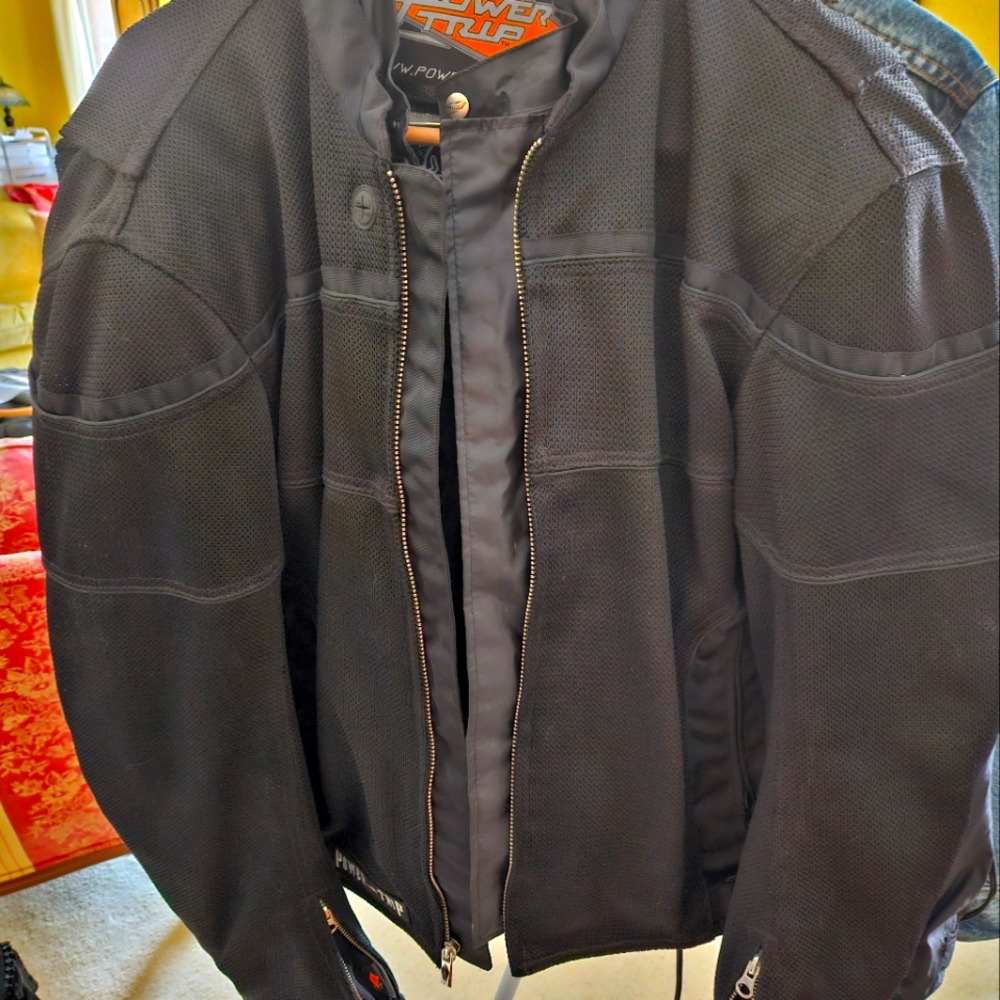 Black PowerPoint motorcycle jacket with nylon liner